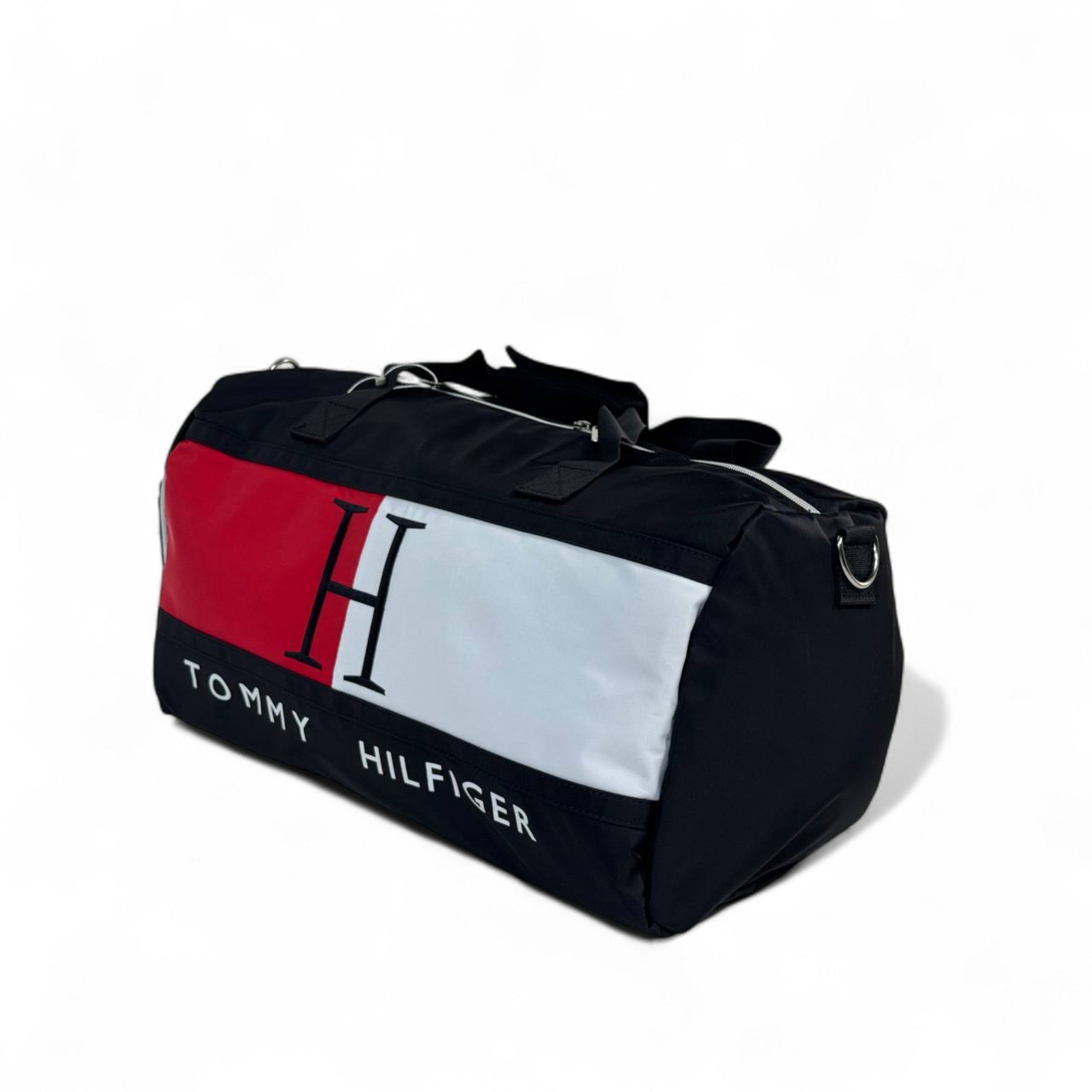 Tommy Hilfiger Oversized Logo Duffel Bag – Black, Red & White 🧳🔥