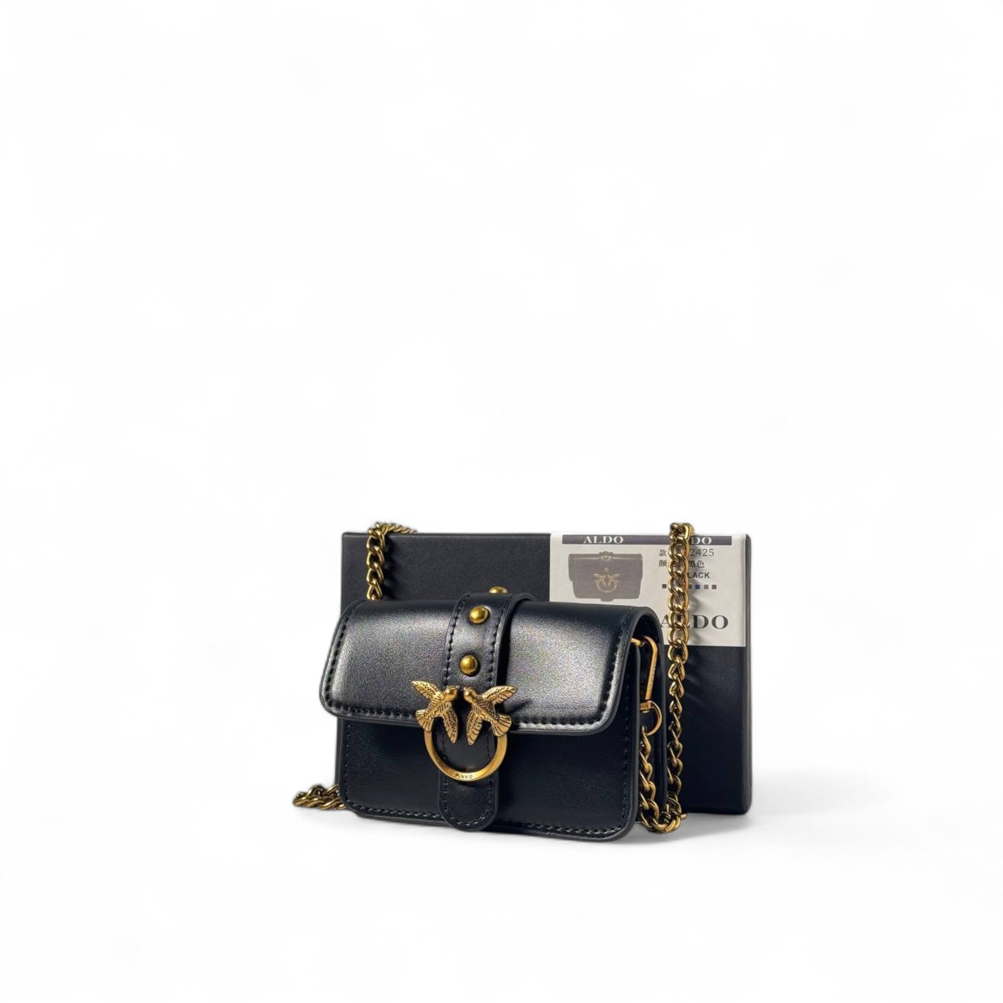 🖤 Pinko Mini Love Bag in Black – Gold Bee Emblem & Chain Strap 🐝✨