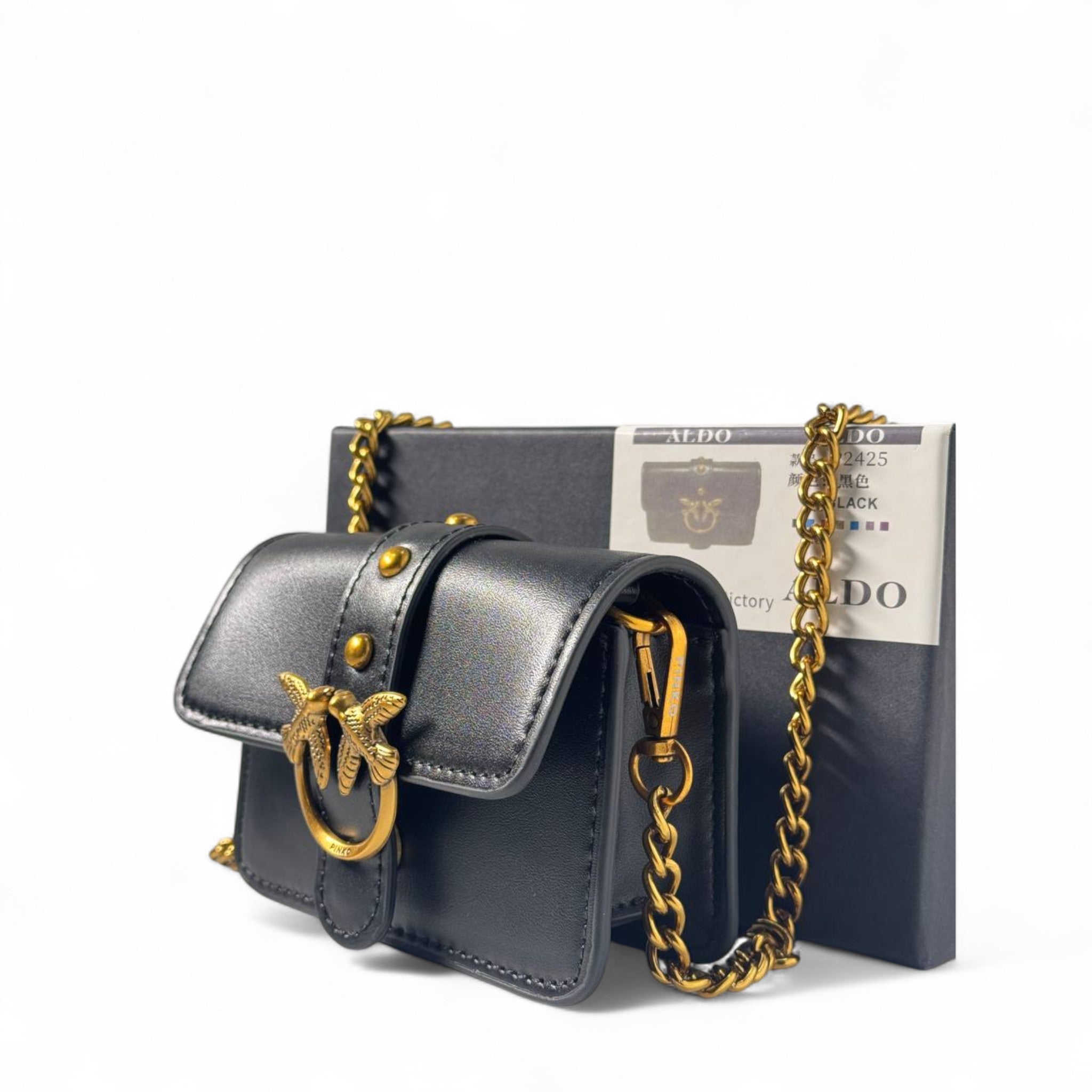 🖤 Pinko Mini Love Bag in Black – Gold Bee Emblem & Chain Strap 🐝✨