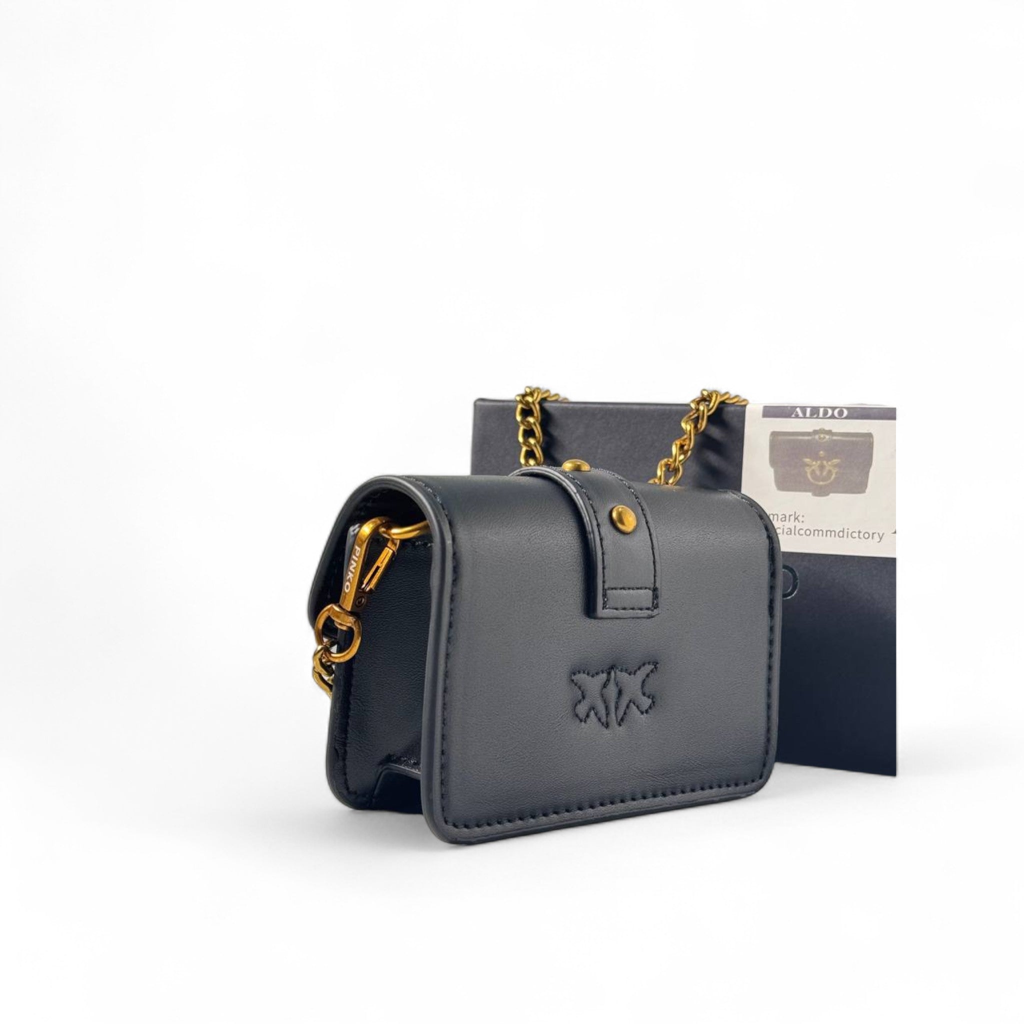 🖤 Pinko Mini Love Bag in Black – Gold Bee Emblem & Chain Strap 🐝✨
