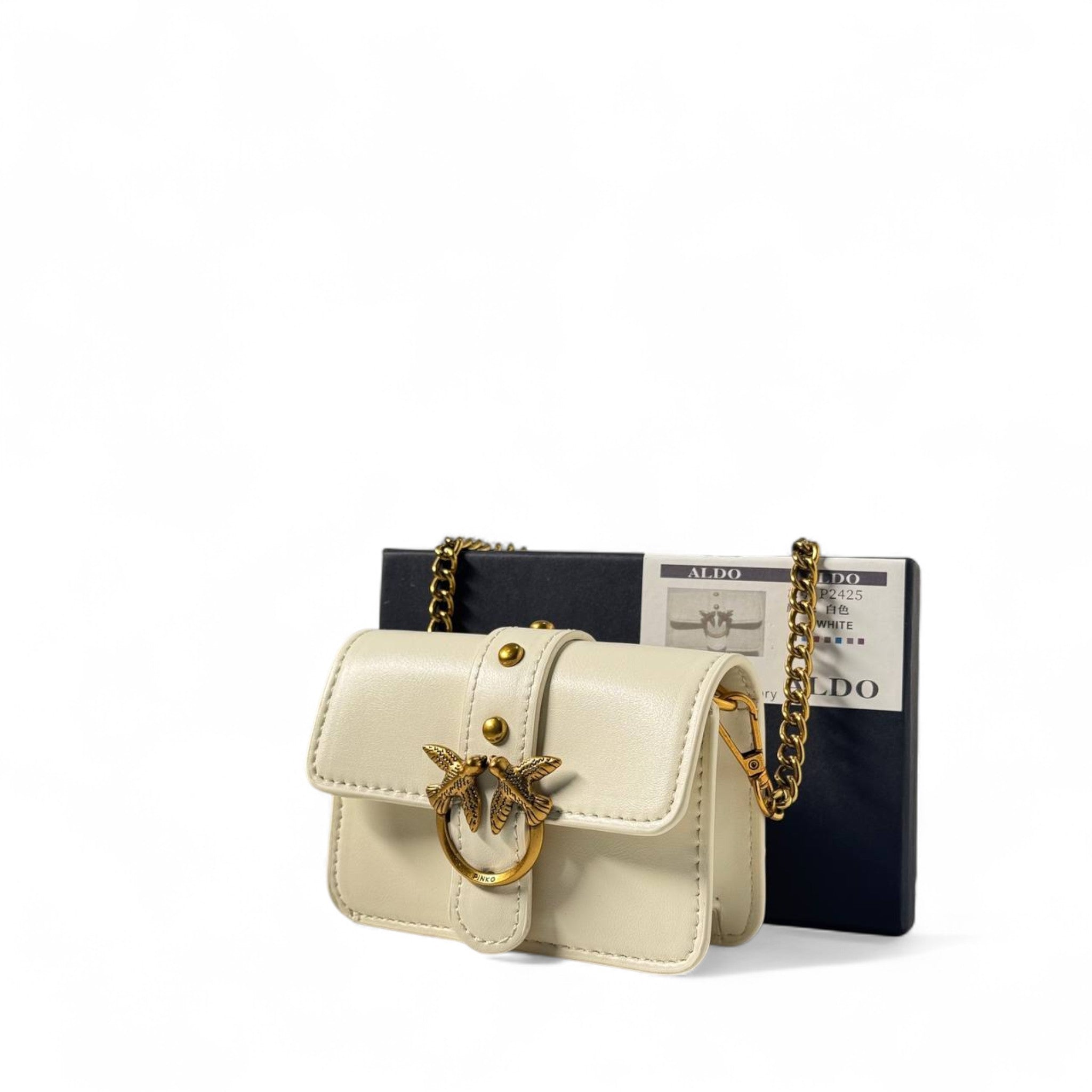 🤍 Pinko Mini Love Bag in White – Gold Bee Emblem & Chain Strap 🐝✨