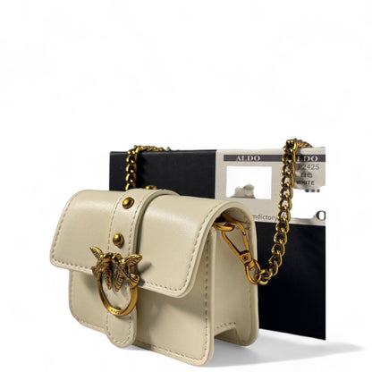 🤍 Pinko Mini Love Bag in White – Gold Bee Emblem & Chain Strap 🐝✨