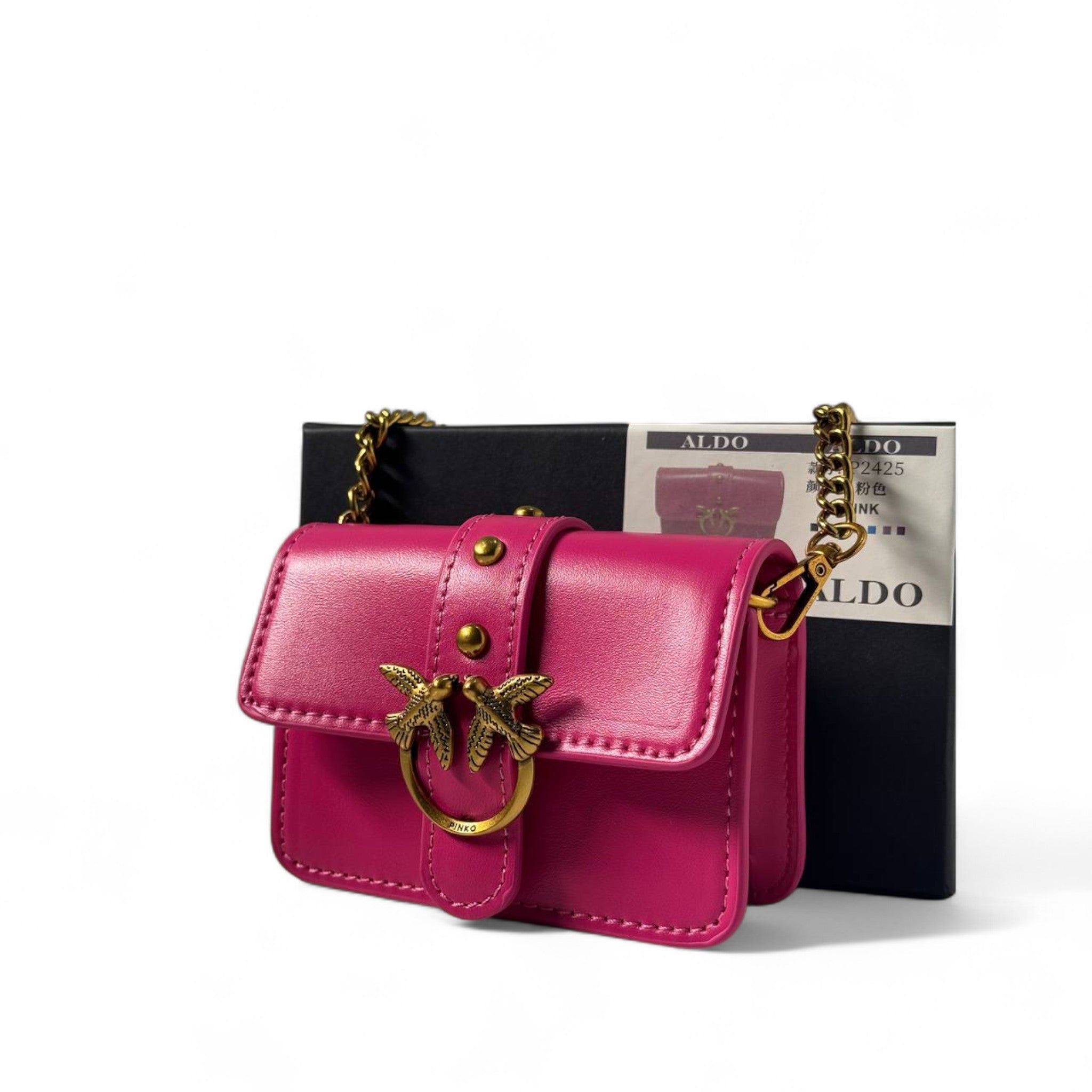 💖 Pinko Mini Love Bag in Hot Pink – Bee Emblem & Gold Chain Glam 🐝✨
