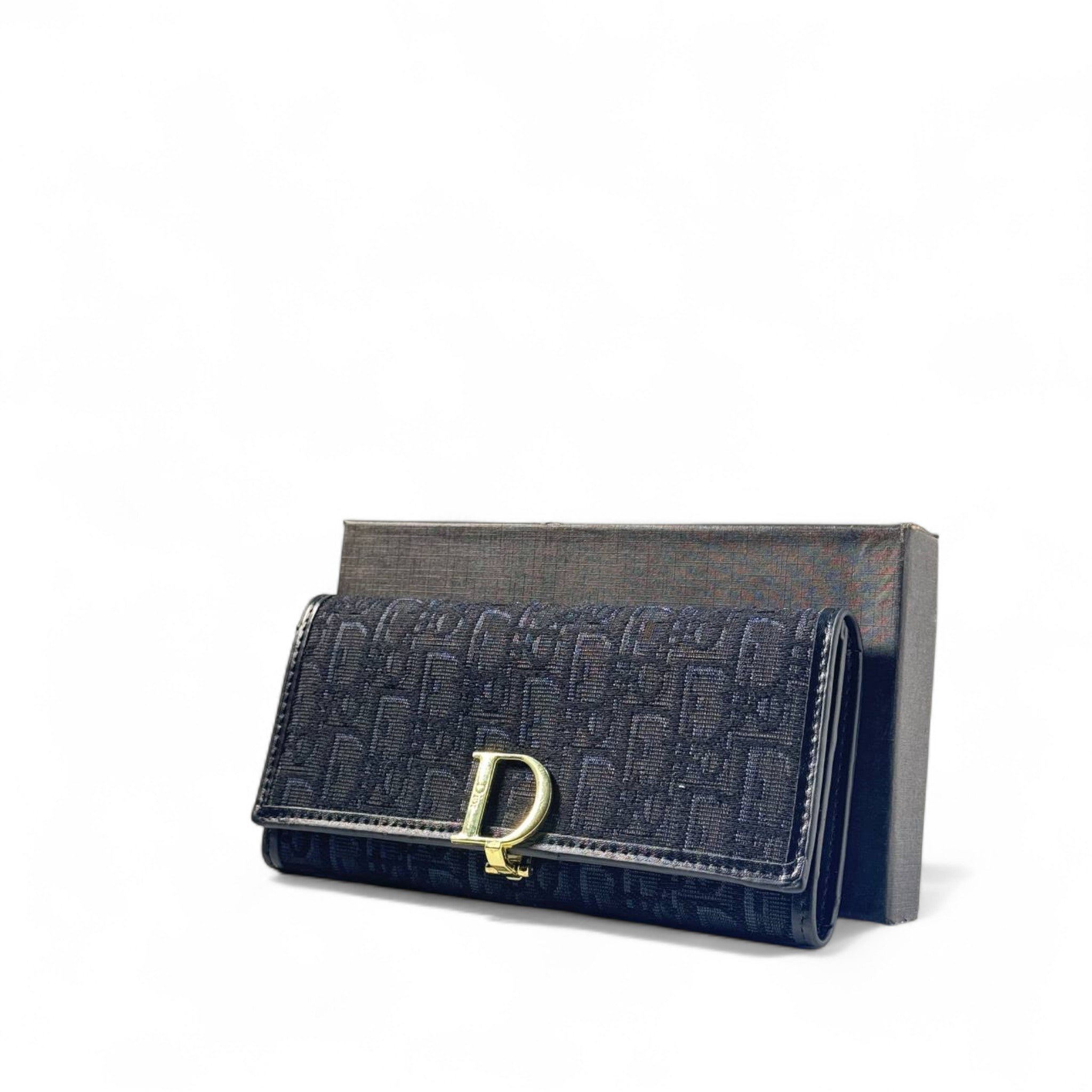 🖤 Dior Oblique Long Wallet in Black – Gold 'D' Logo Flap Clutch