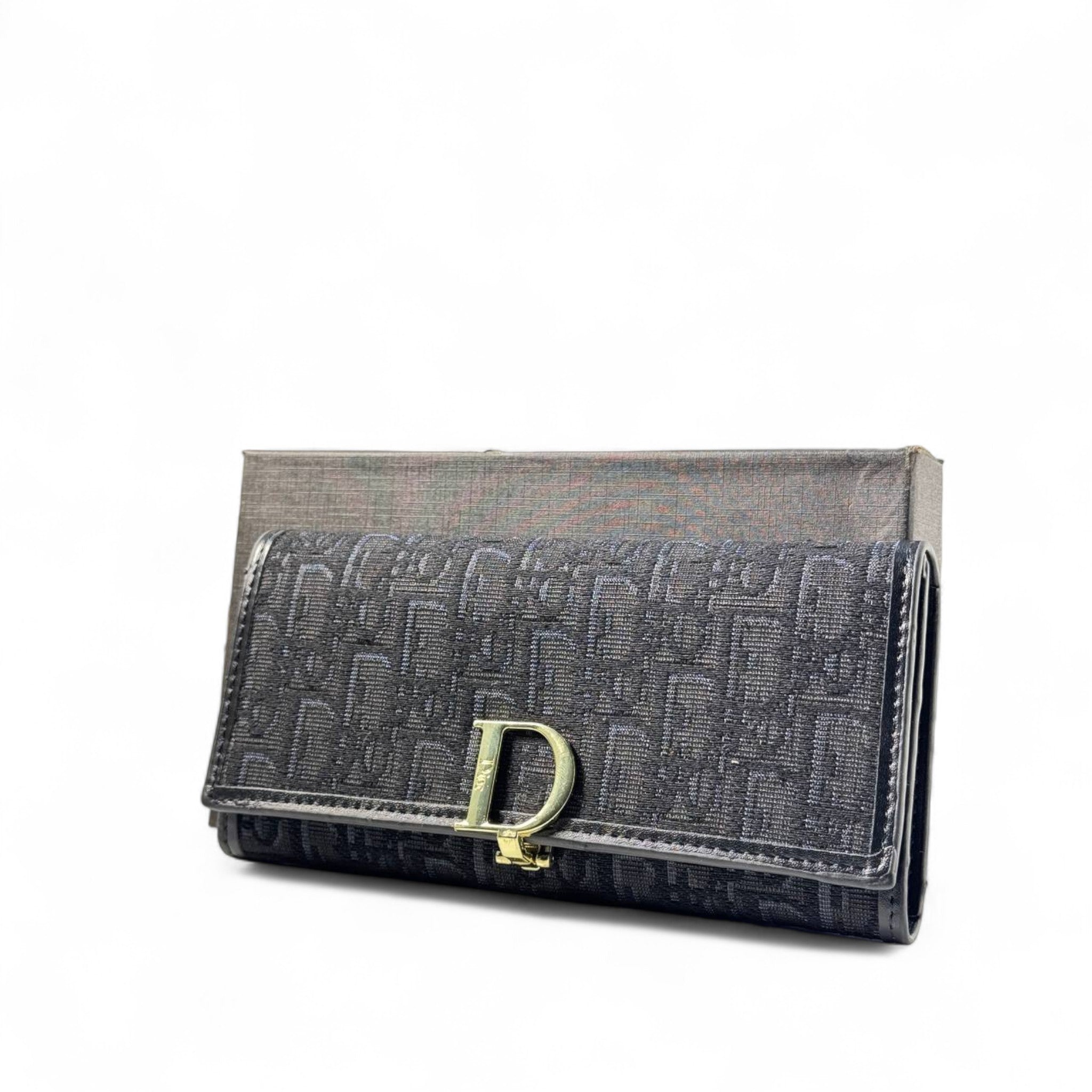 🖤 Dior Oblique Long Wallet in Black – Gold 'D' Logo Flap Clutch