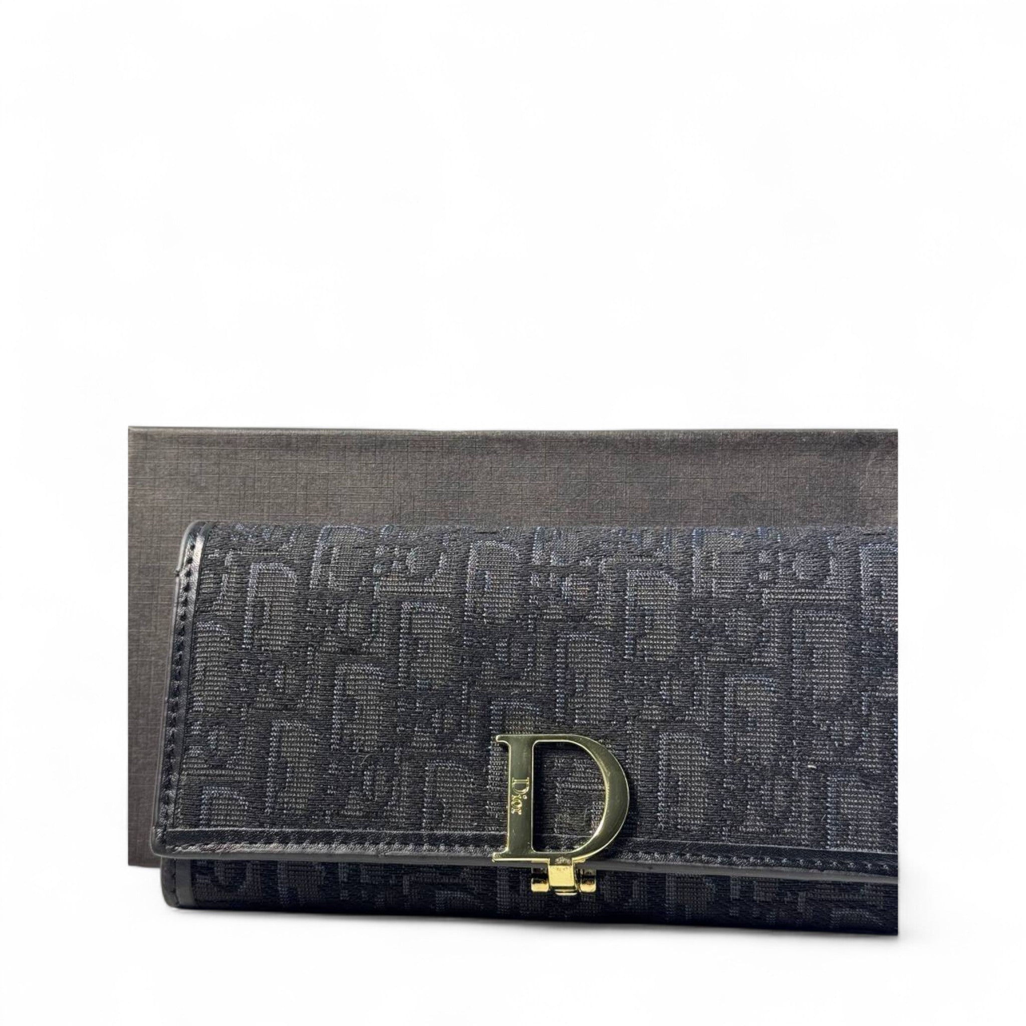 🖤 Dior Oblique Long Wallet in Black – Gold 'D' Logo Flap Clutch