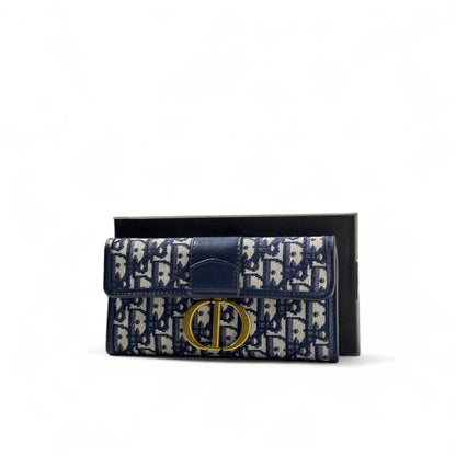💙 Dior Oblique Long Wallet in Navy – CD Monogram with Gold Circle Clasp ✨
