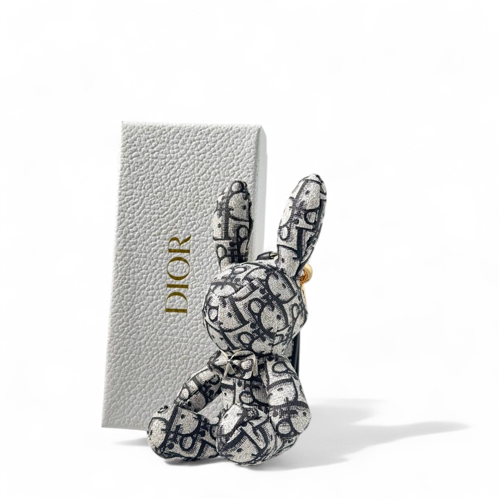 🐰 Dior-Inspired Bunny Keychain – Monogram Canvas Charm with Bow Tie ✨