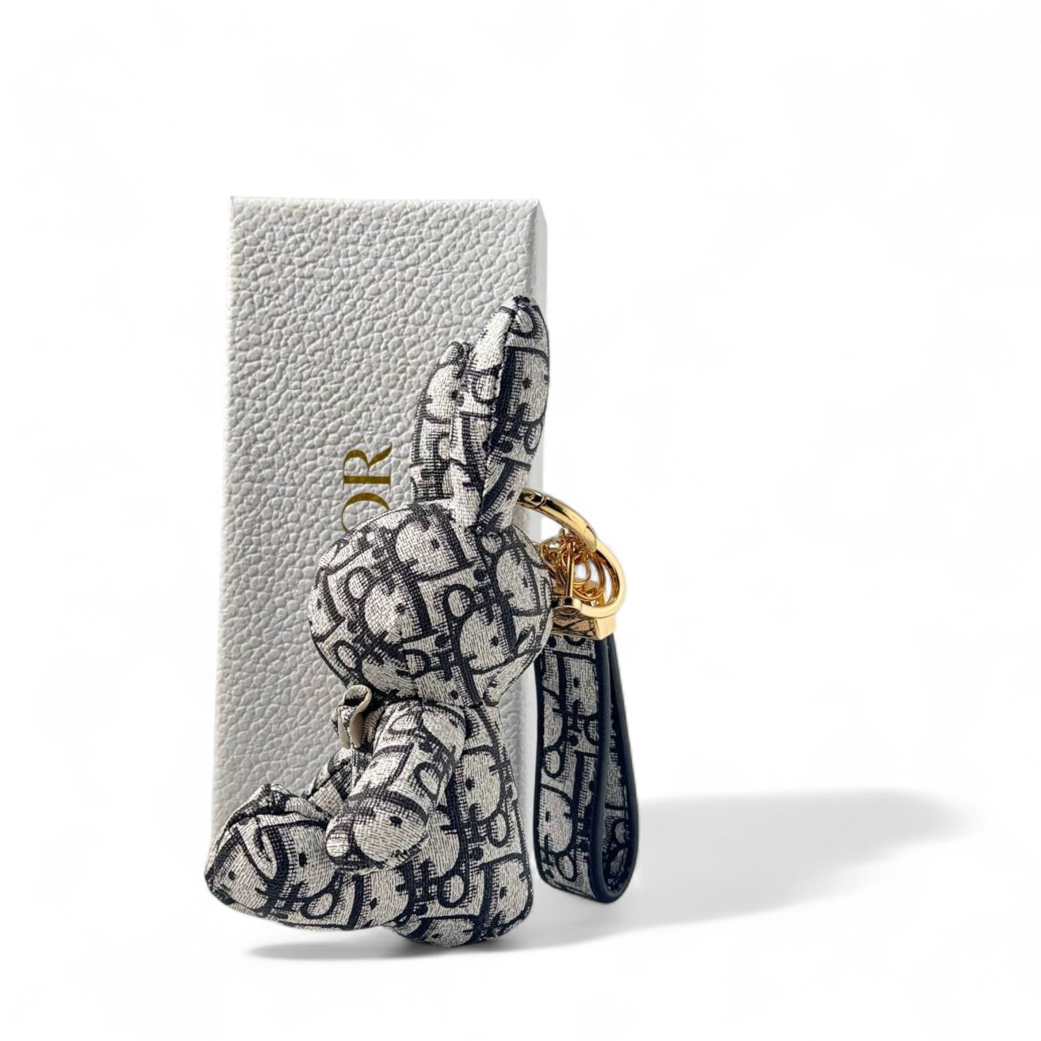 🐰 Dior-Inspired Bunny Keychain – Monogram Canvas Charm with Bow Tie ✨
