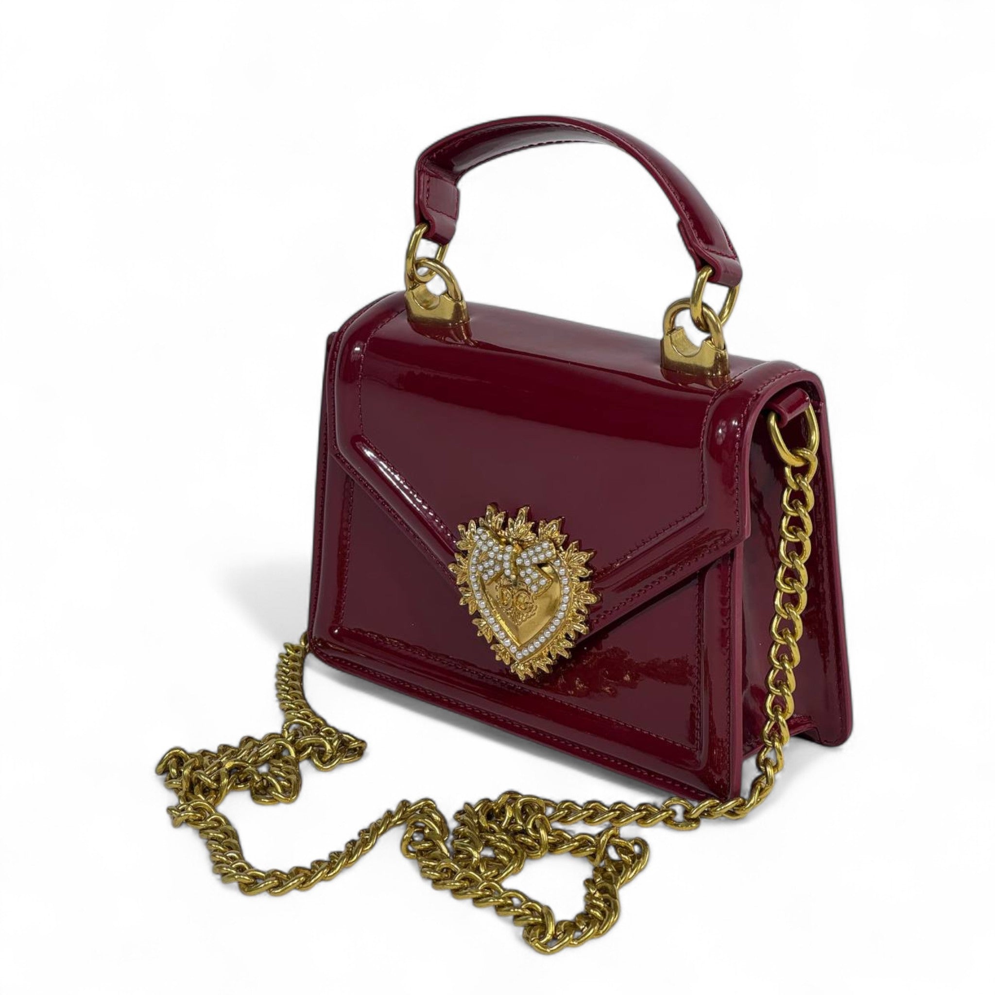 ❤️ Dolce & Gabbana Devotion Top Handle Bag – Burgundy Patent Leather