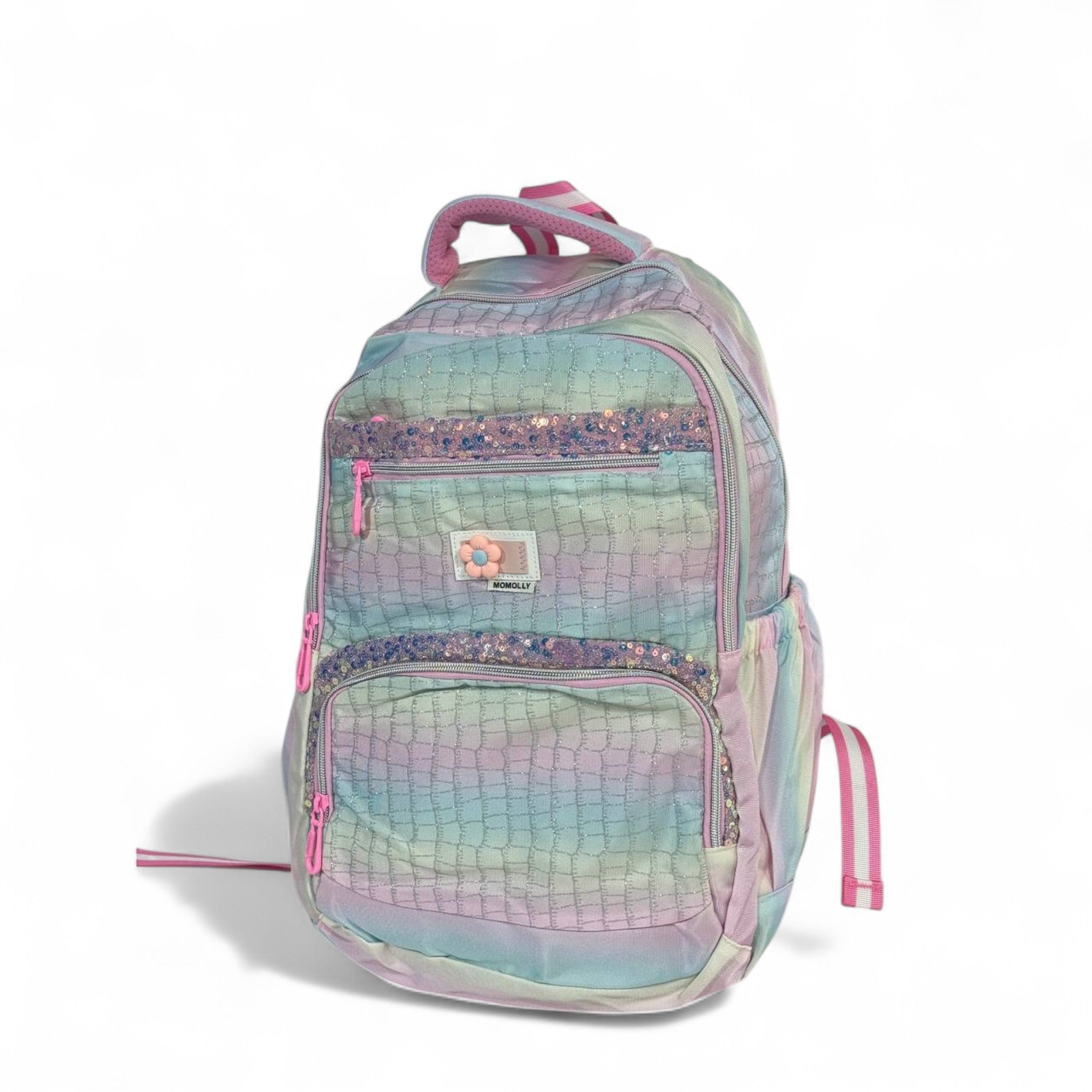 🦄 Momolly Rainbow Sparkle Pastel Backpack – For Girls 🌈✨