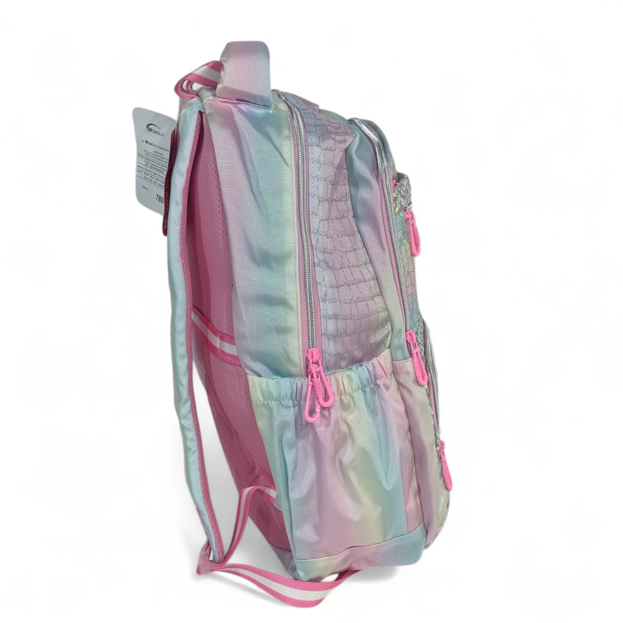 🦄 Momolly Rainbow Sparkle Pastel Backpack – For Girls 🌈✨