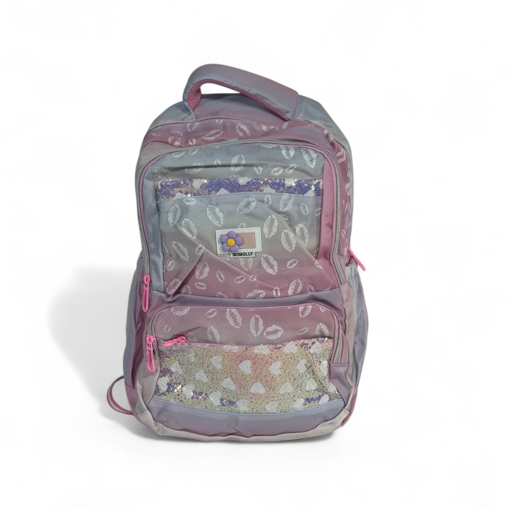🎒 Momolly Kiss Me Glitter Backpack – Pastel Pink Ombre 💋✨