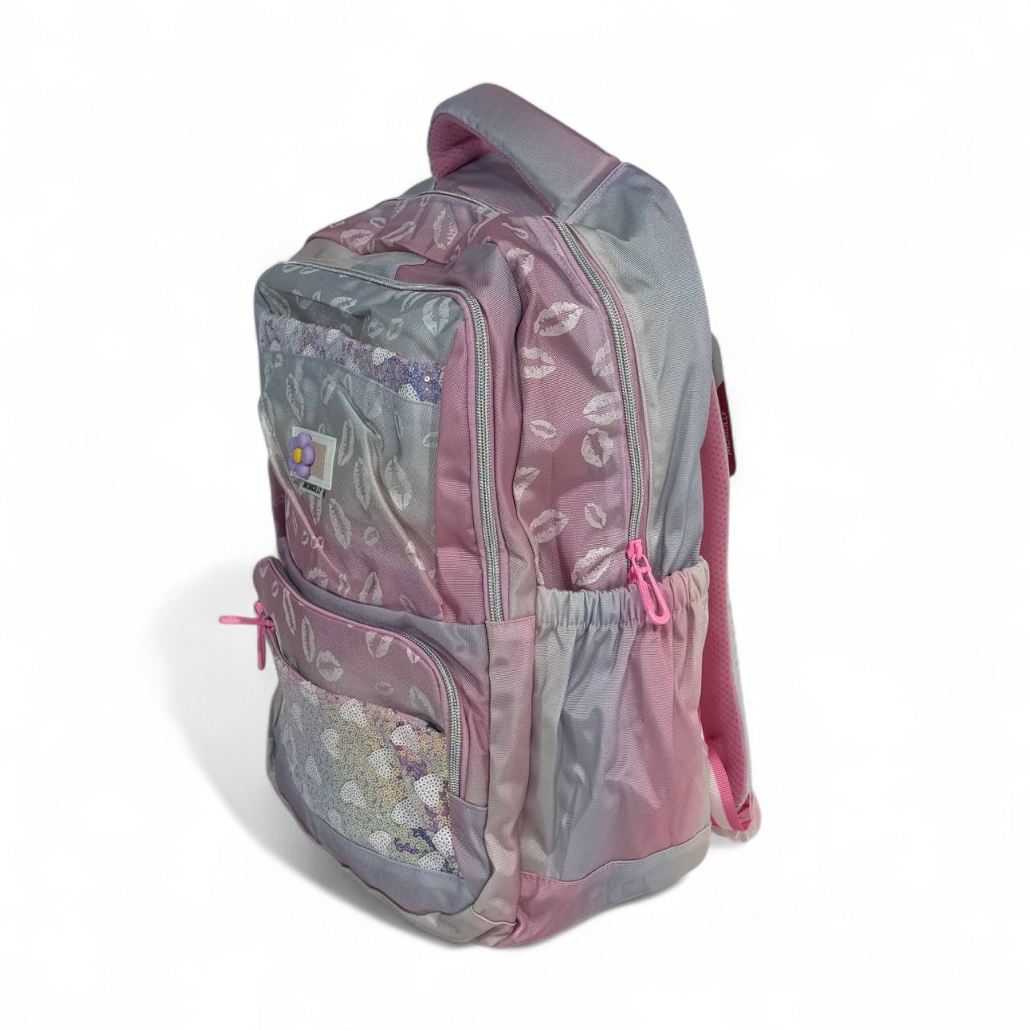 🎒 Momolly Kiss Me Glitter Backpack – Pastel Pink Ombre 💋✨