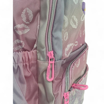 🎒 Momolly Kiss Me Glitter Backpack – Pastel Pink Ombre 💋✨