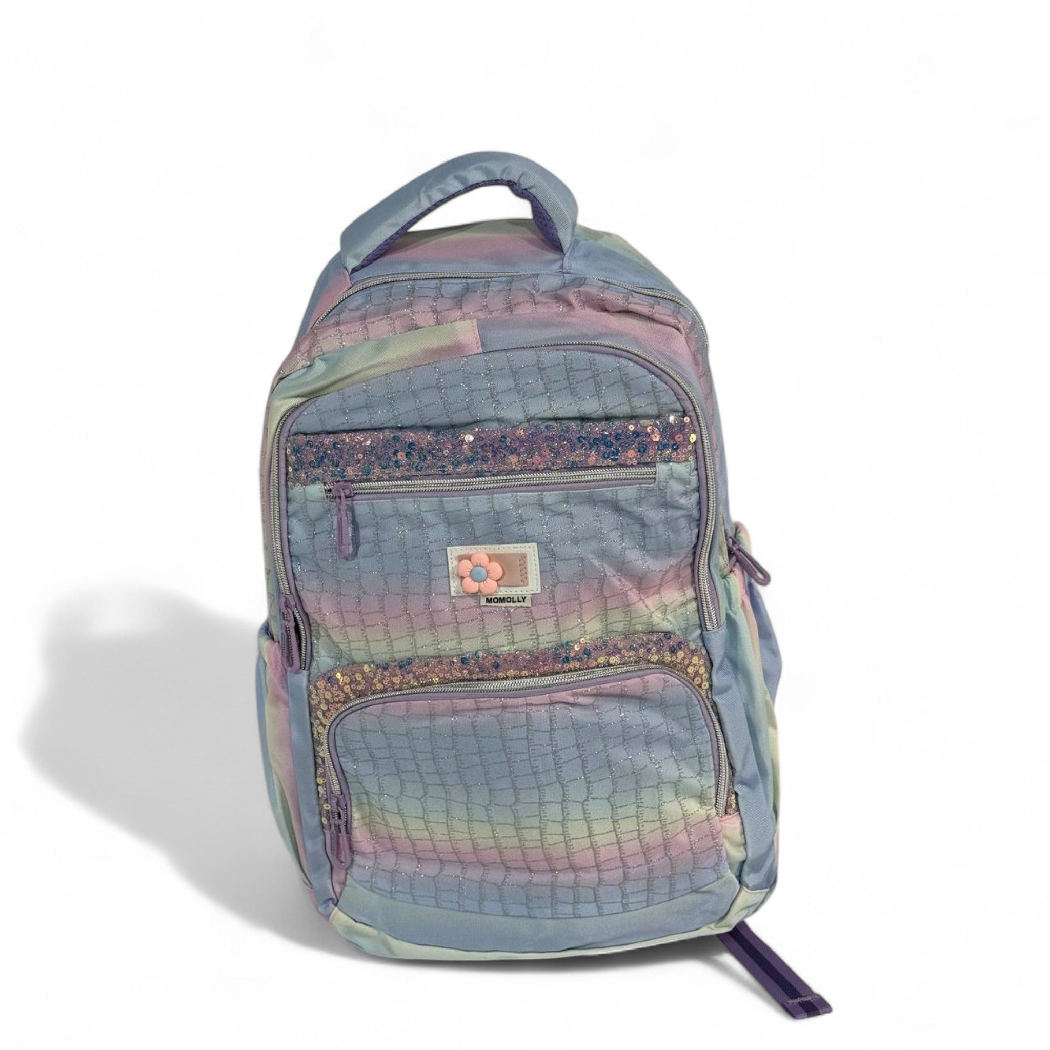 🎒 Momolly Sparkle Stripes Backpack – Pastel Rainbow Vibes 🌈✨