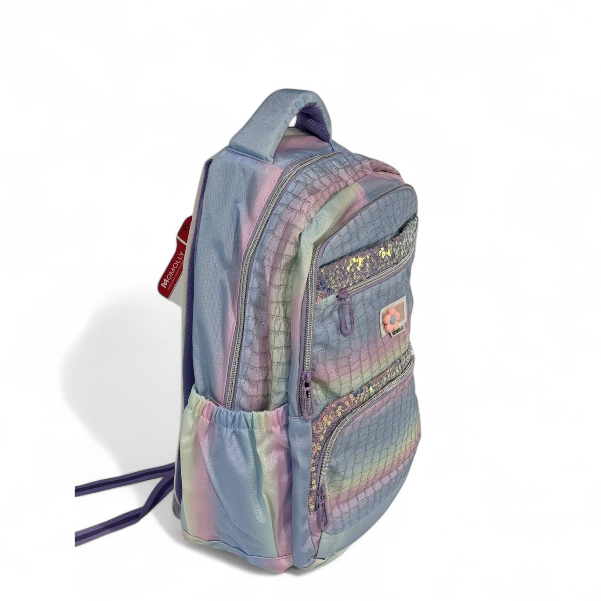 🎒 Momolly Sparkle Stripes Backpack – Pastel Rainbow Vibes 🌈✨