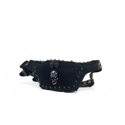 💀 Black Skull Studded Crossbody Belt Bag – Rock Rebel Edition 💀