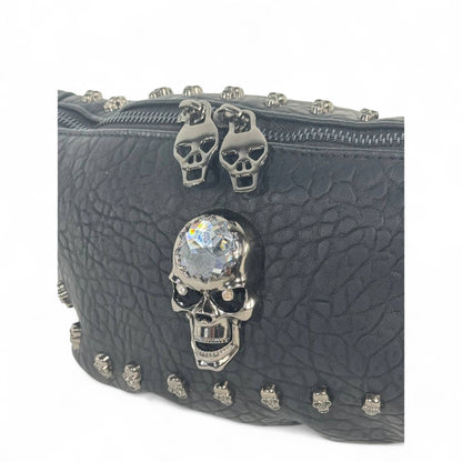 💀 Black Skull Studded Crossbody Belt Bag – Rock Rebel Edition 💀