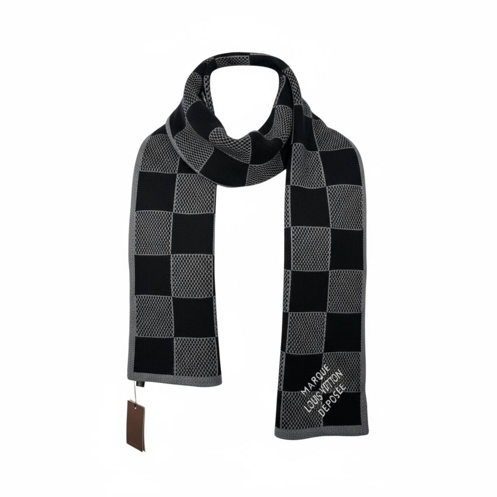 🖤 Louis Vuitton Damier Patchwork Scarf | Black & Gray Wool Blend