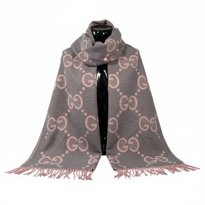 🌸 Gucci GG Jacquard Scarf | Pink & Grey Wool Blend