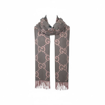 🌸 Gucci GG Jacquard Scarf | Pink & Grey Wool Blend