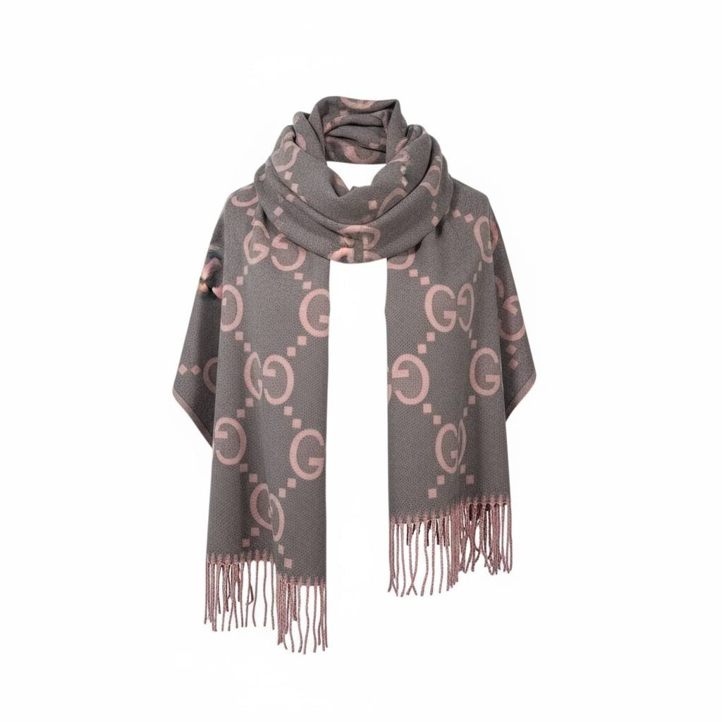 🌸 Gucci GG Jacquard Scarf | Pink & Grey Wool Blend