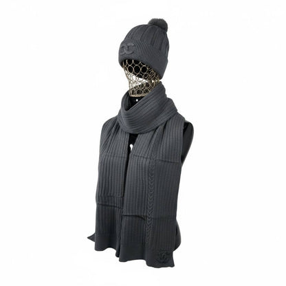 🖤 Chanel Knit Beanie & Scarf Set | Grey Wool Winter Collection