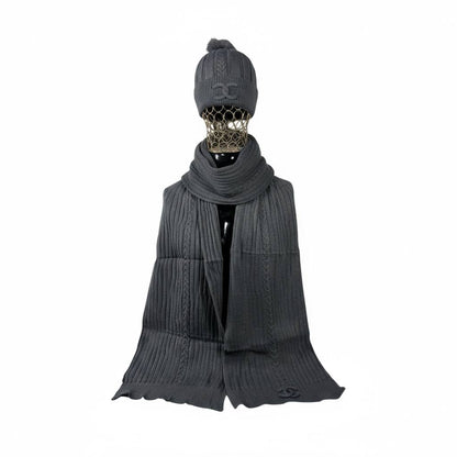 🖤 Chanel Knit Beanie & Scarf Set | Grey Wool Winter Collection