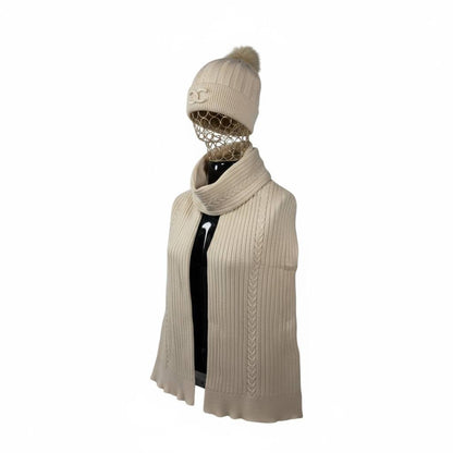🤍 Chanel Knit Beanie & Scarf Set | Cream Wool Winter Collection