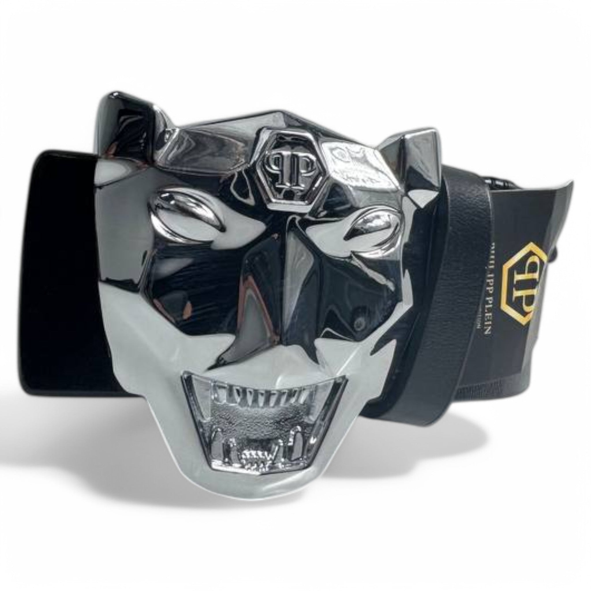 Philipp Plein Panther Head Belt with Silver Buckle