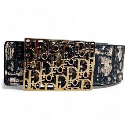 Dior Monogrammed Belt with Gold Interlocking D Logo Buckle