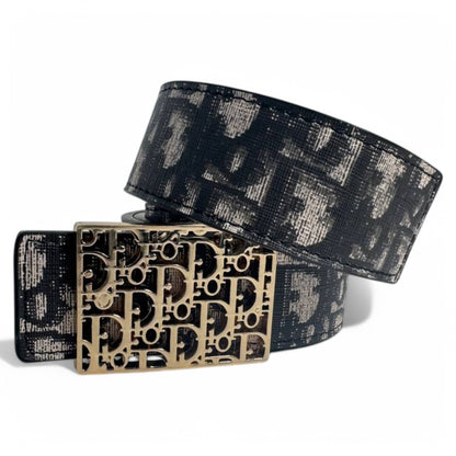 Dior Monogrammed Belt with Gold Interlocking D Logo Buckle