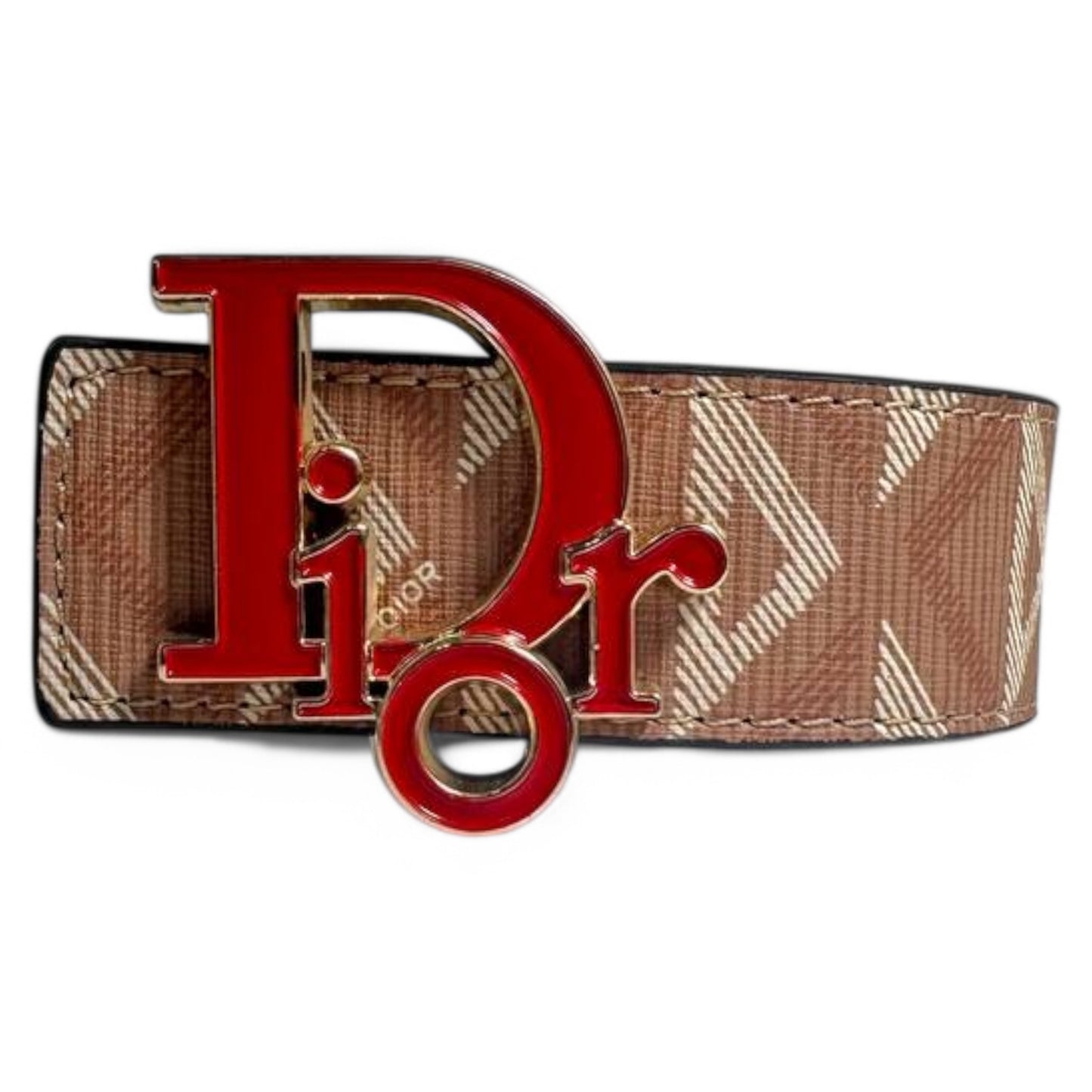 Dior Monogram Red Logo Belt with Statement Buckle