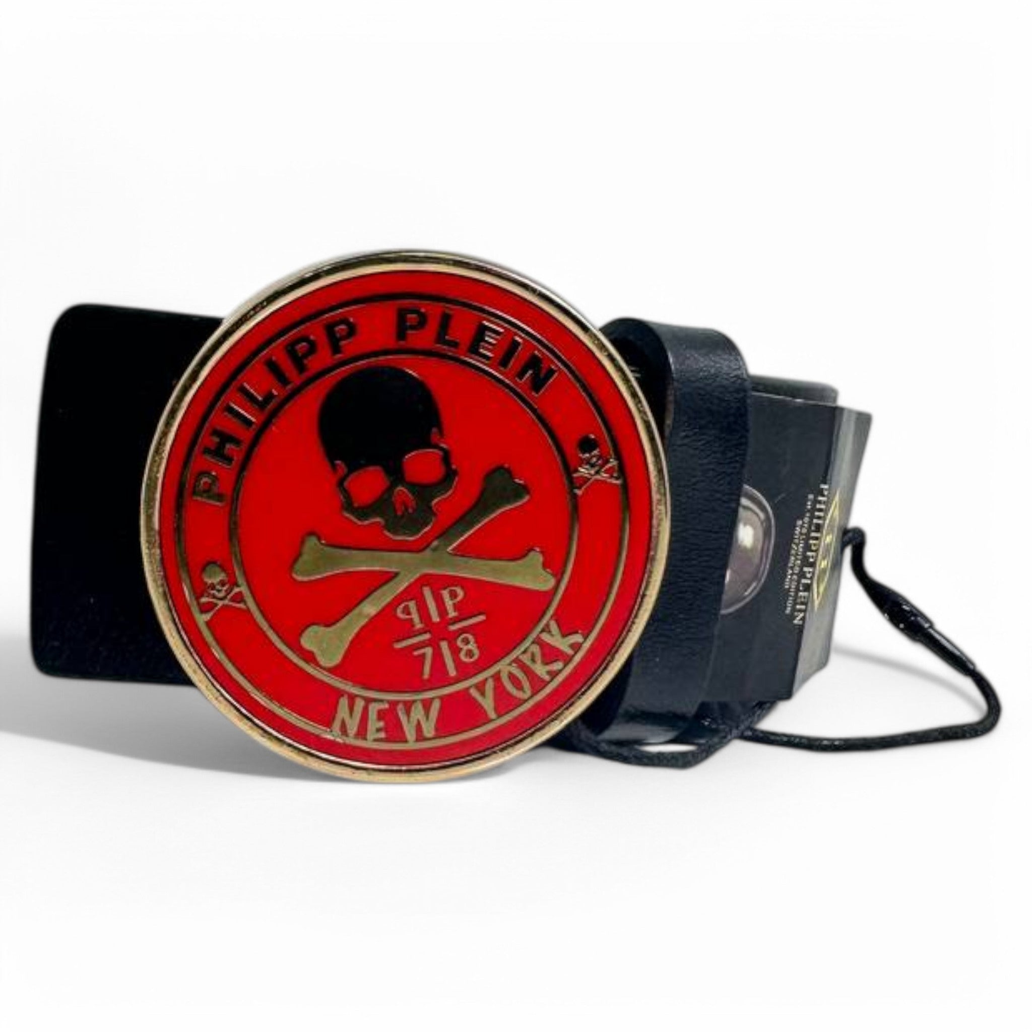 Philipp Plein Skull Belt with Blue Enamel Buckle