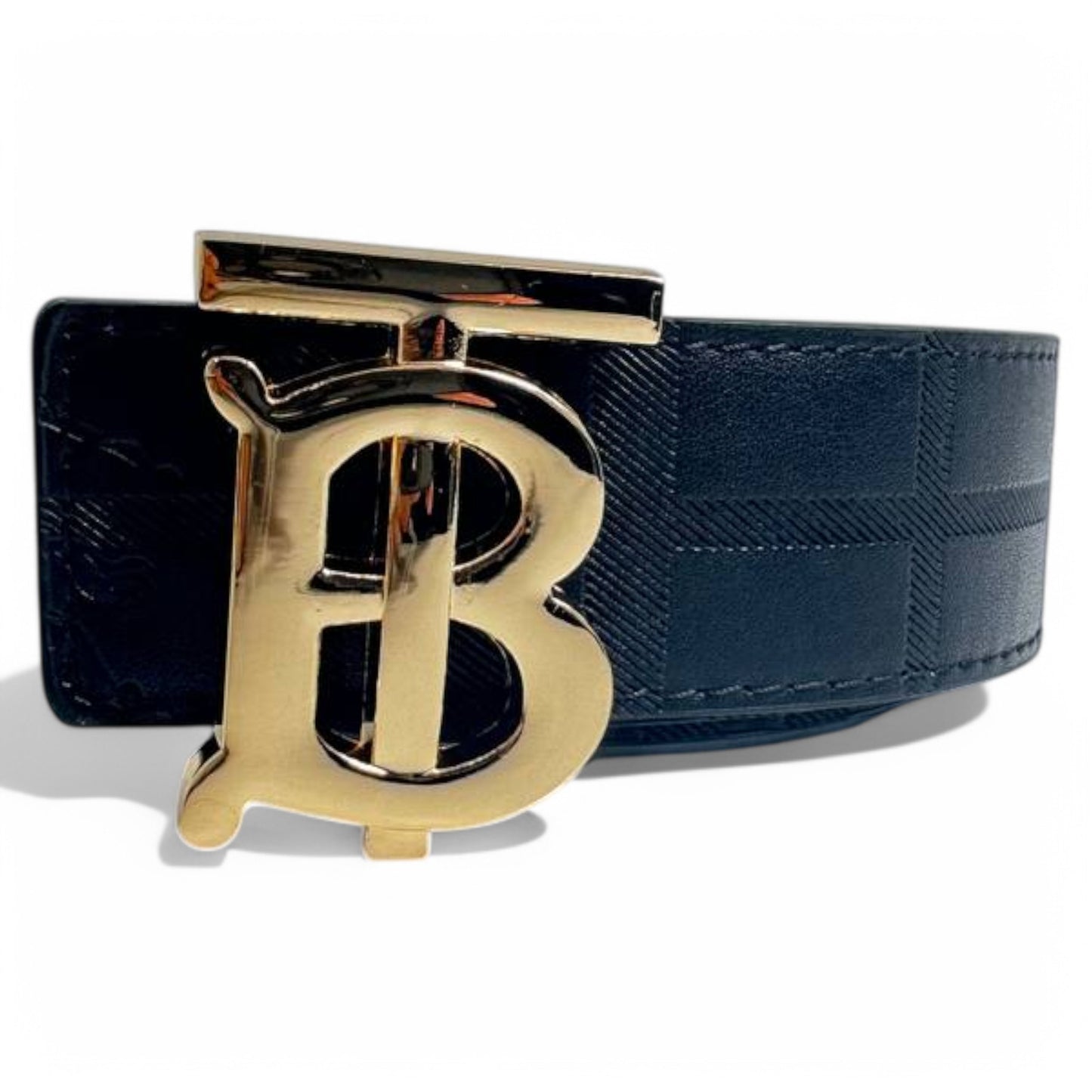 Burberry Signature Black Leather Belt with Gold "BT" Buckle