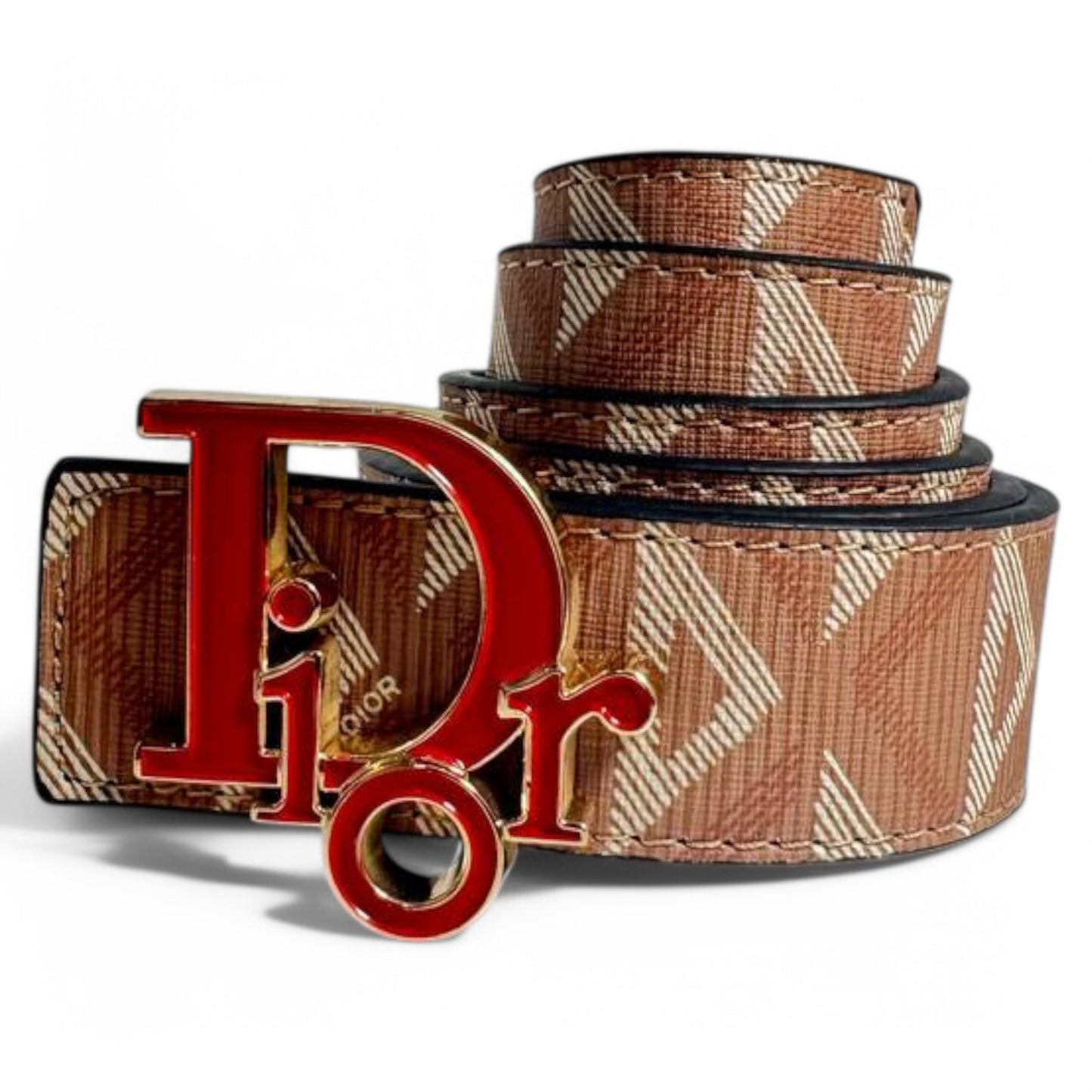 Dior Monogram Red Logo Belt with Statement Buckle