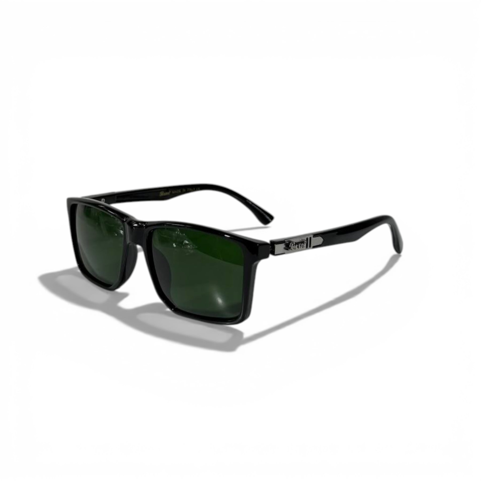 Persol Black Rectangular Sunglasses – Green Lens Edition 🕶️🟢