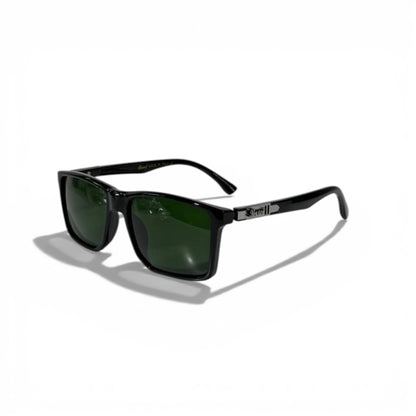 Persol Black Rectangular Sunglasses – Green Lens Edition 🕶️🟢