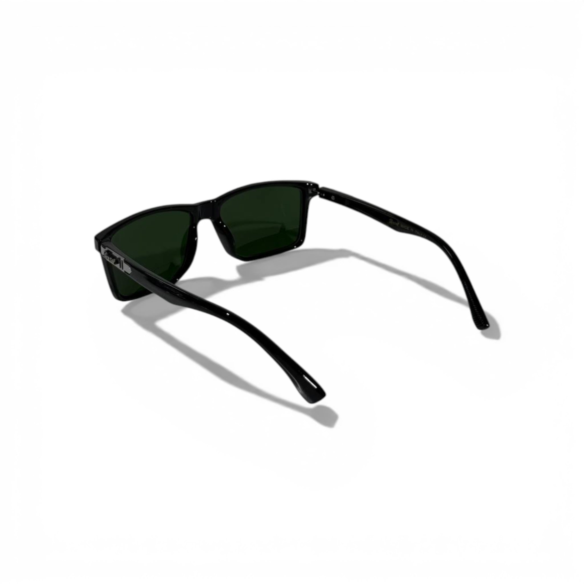 Persol Black Rectangular Sunglasses – Green Lens Edition 🕶️🟢