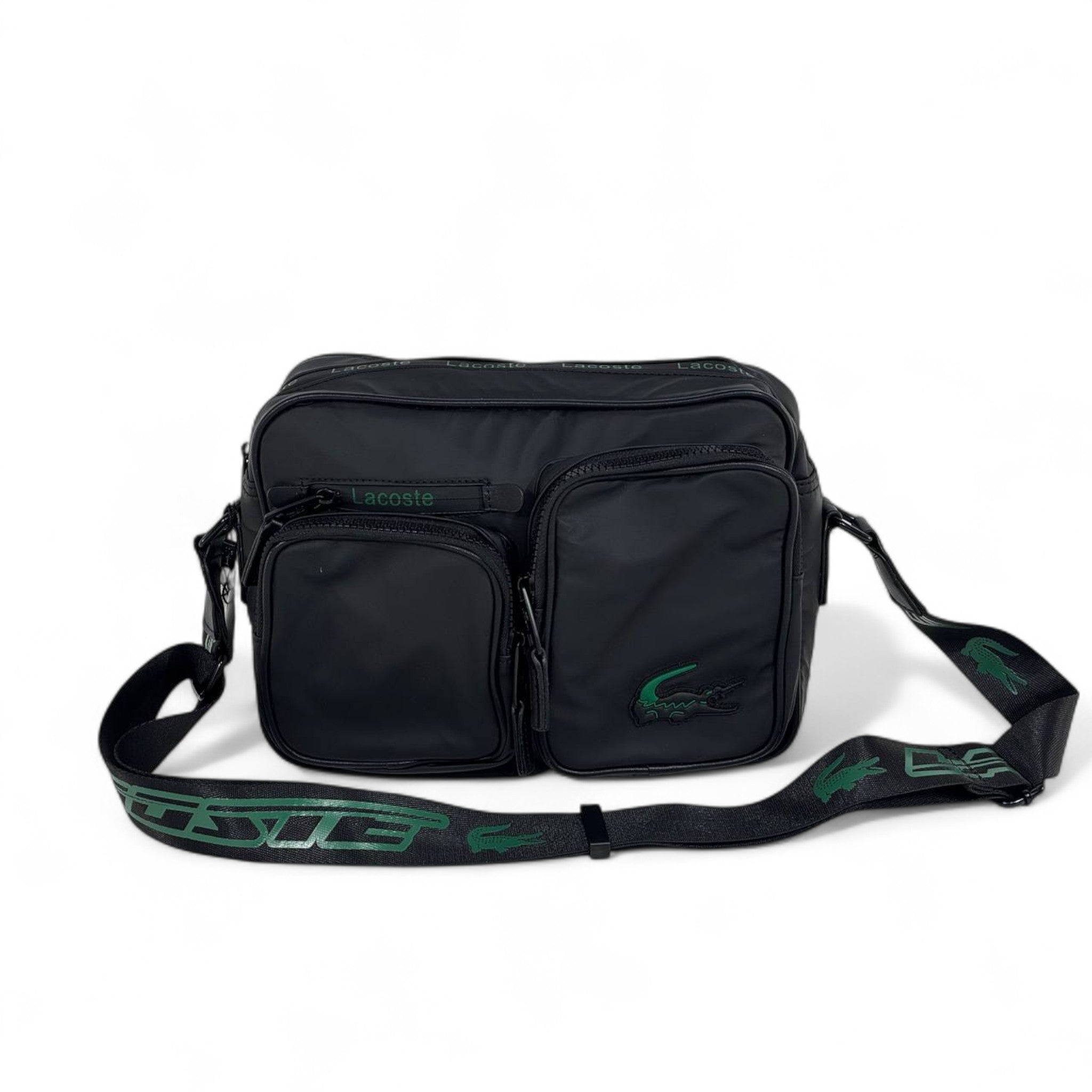 🖤 Lacoste Black Crossbody Bag with Green Logo – Unisex Sporty Style