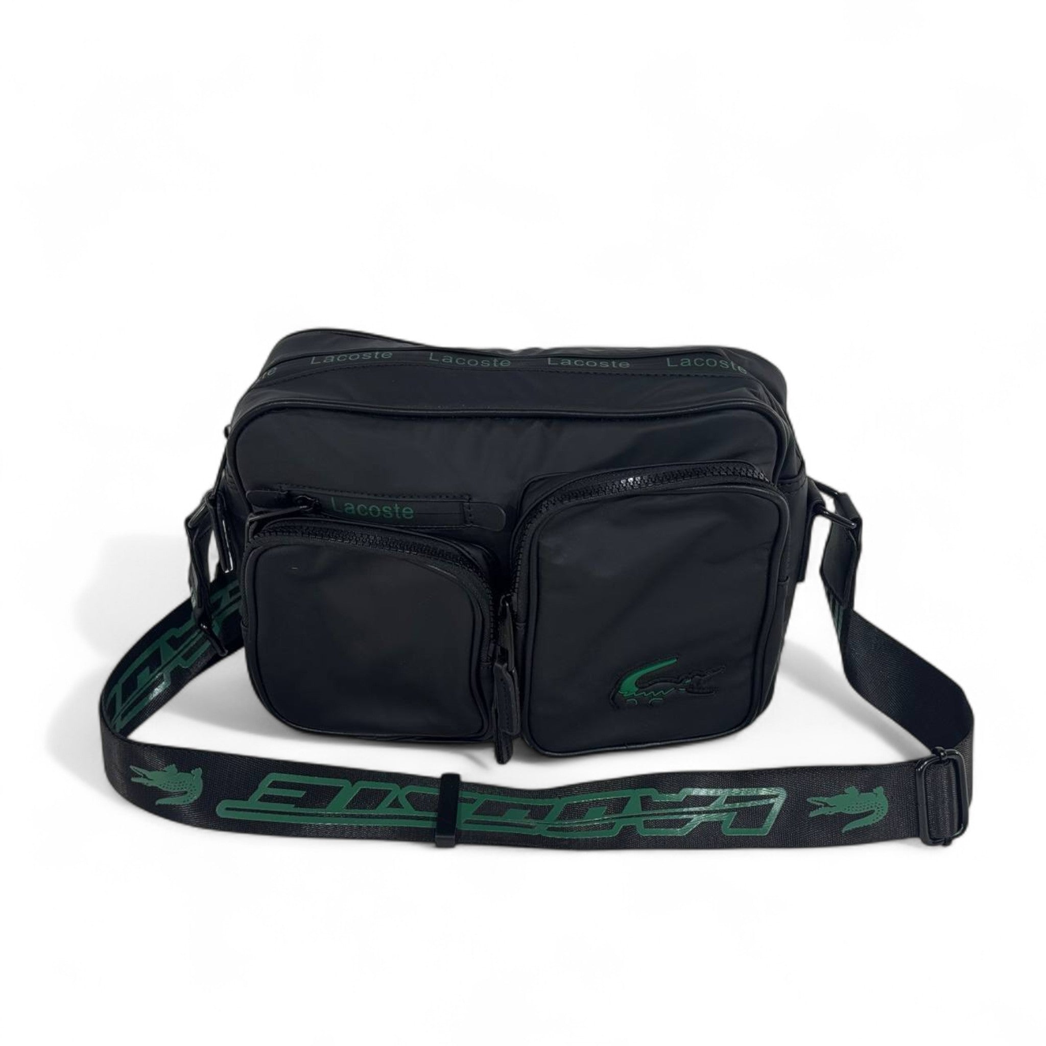 🖤 Lacoste Black Crossbody Bag with Green Logo – Unisex Sporty Style