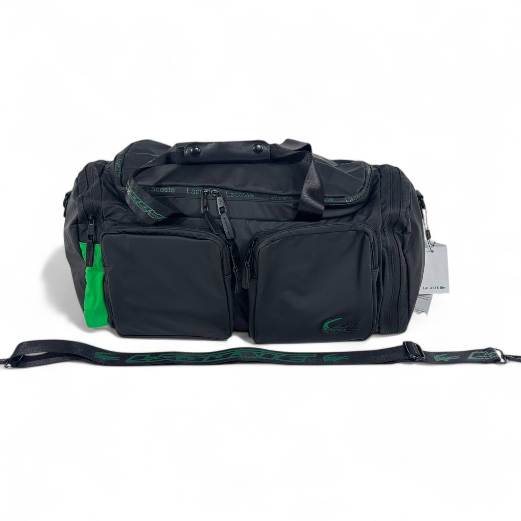 🖤 Lacoste Black Duffel Bag with Green Logo – Sporty Travel & Gym Bag