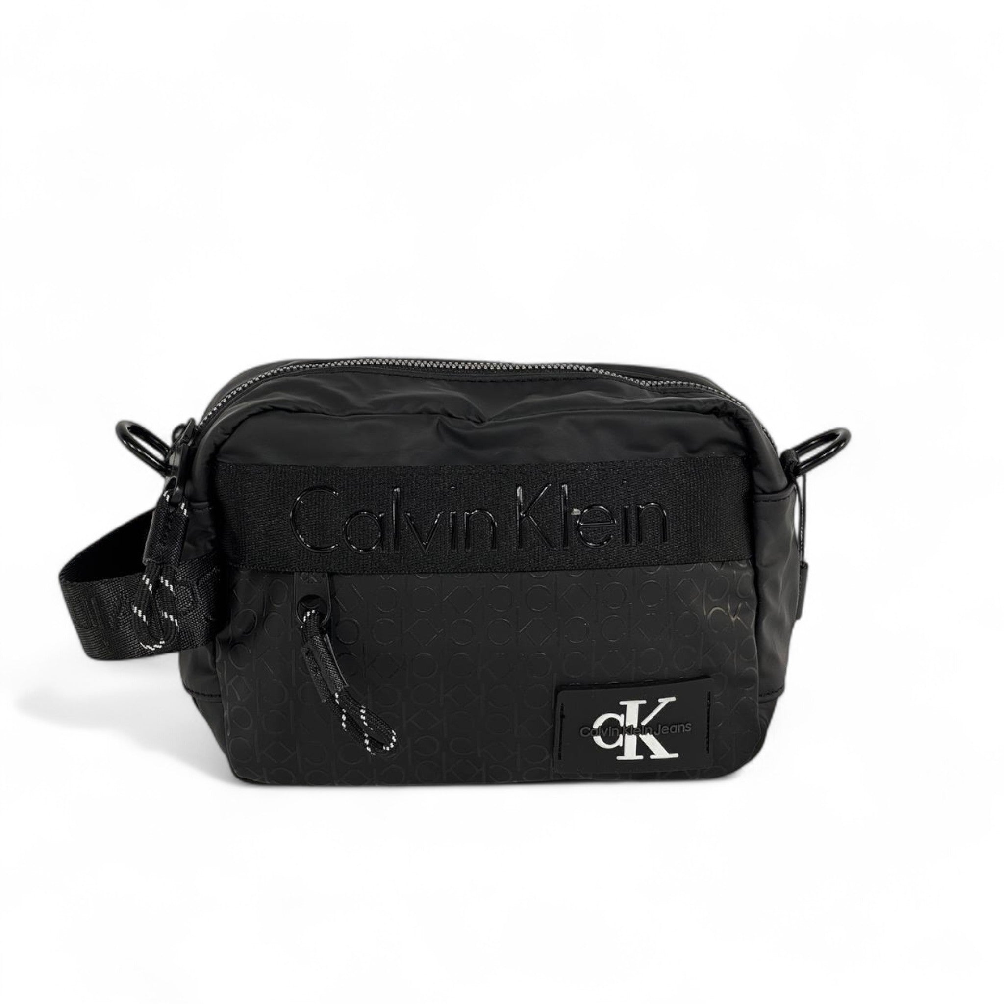 🖤 Calvin Klein All-Black Monogram Crossbody Bag – Minimalist Unisex Style