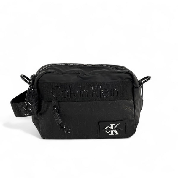 Calvin Klein All-Black Monogram Crossbody Bag – Minimalist Unisex Style
