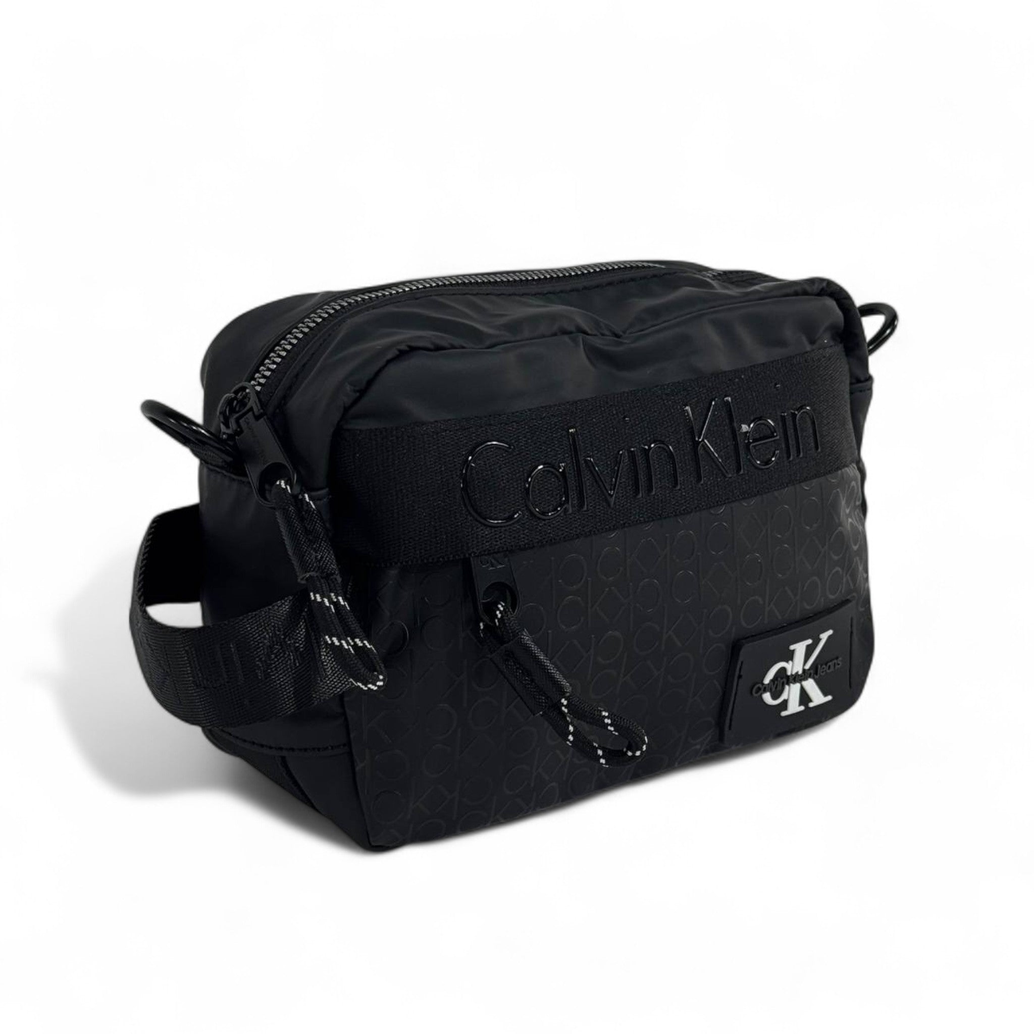🖤 Calvin Klein All-Black Monogram Crossbody Bag – Minimalist Unisex Style