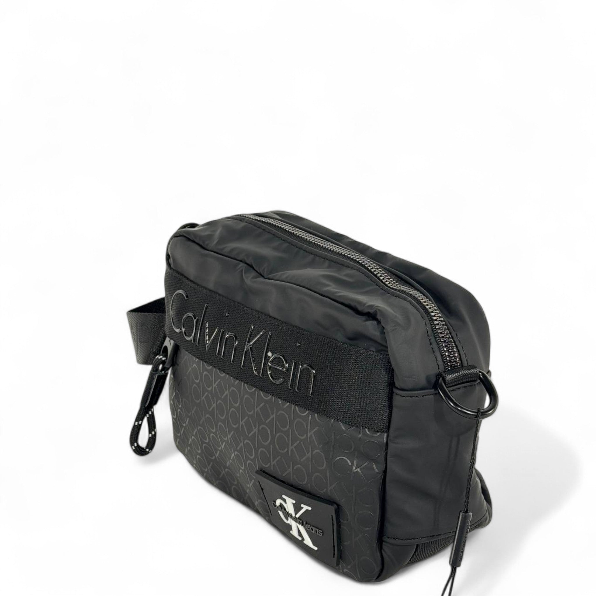 🖤 Calvin Klein All-Black Monogram Crossbody Bag – Minimalist Unisex Style