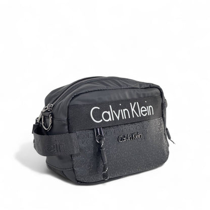 ⚫🤍 Calvin Klein Black Monogram Crossbody Bag with White Logo – Unisex Minimalist
