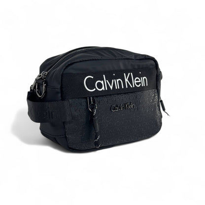 ⚫🤍 Calvin Klein Black Monogram Crossbody Bag with White Logo – Unisex Minimalist