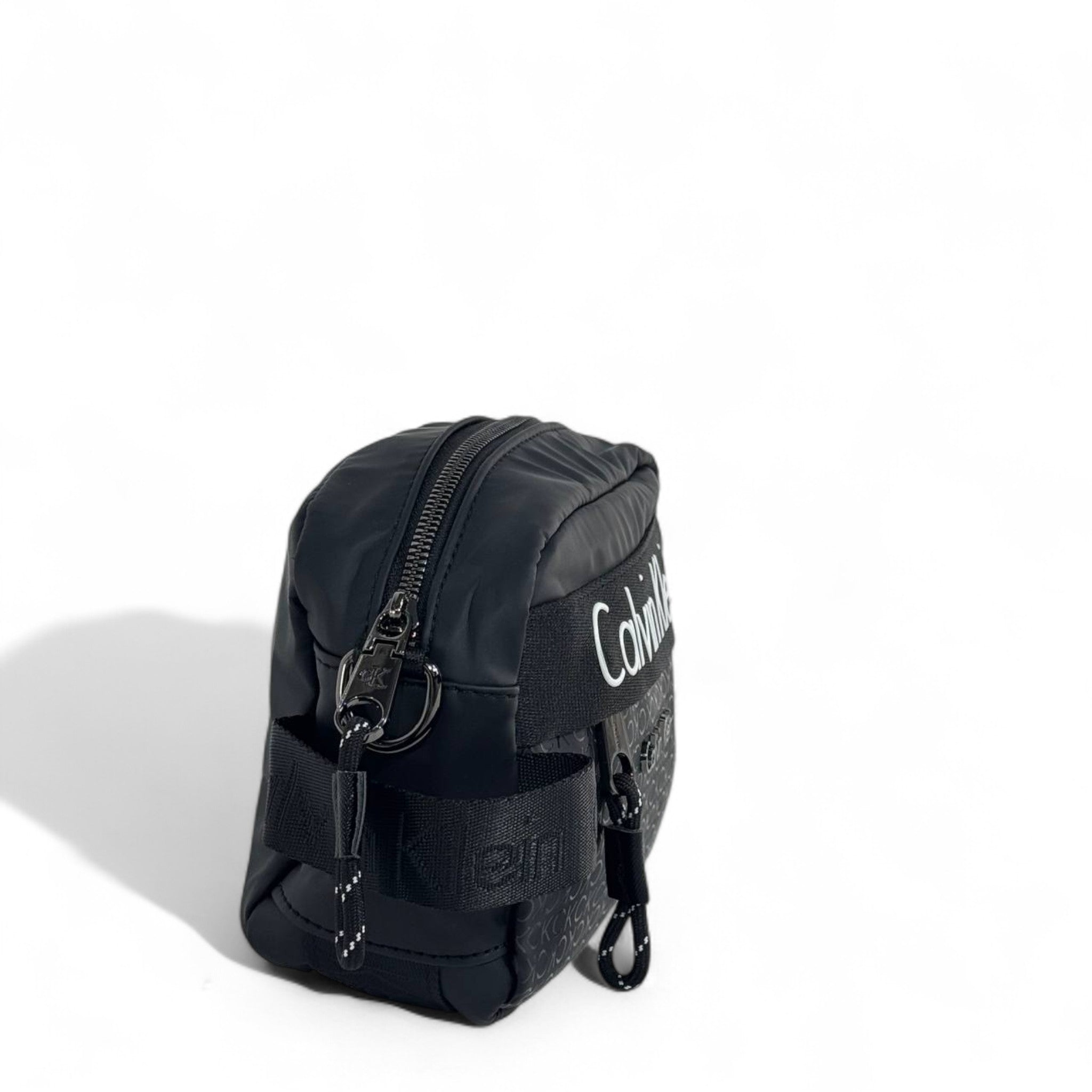 ⚫🤍 Calvin Klein Black Monogram Crossbody Bag with White Logo – Unisex Minimalist